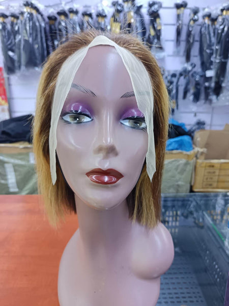 GLUELESS 13A BRAZILIAN HAIR EAR TO EAR FRONTAL WIG 8 INCH PIANO 4/27 COLOR GLUELESS WIG