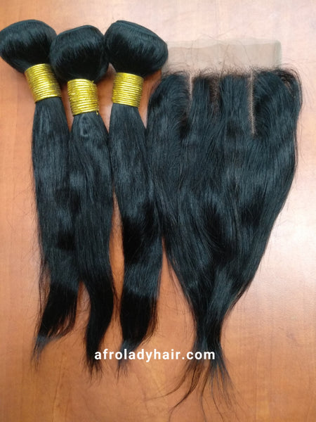 10A PERUVIAN HAIR 3 BUNDLES WITH CLOSURE 10 INCH NATURAL COLOR