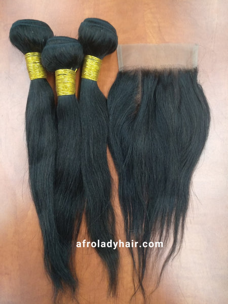 10A PERUVIN HAIR 12” 3 BUNDLES WITH CLOSURE NATURAL COLOR ON SPECIAL
