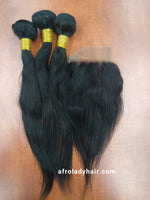 10A PERUVIN HAIR 14” 3 BUNDLES WITH CLOSURE NATURAL COLOR ON SPECIAL
