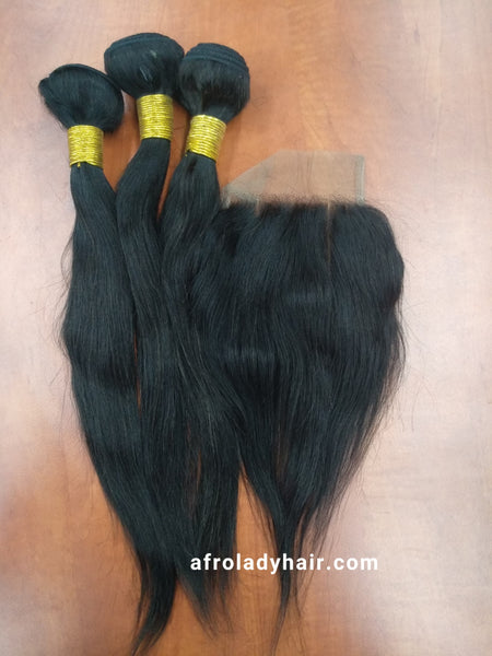 10A PERUVIN HAIR 14” 3 BUNDLES WITH CLOSURE NATURAL COLOR ON SPECIAL