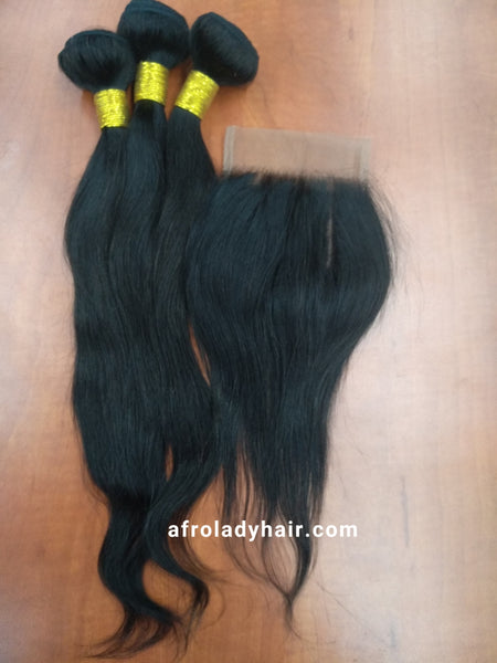 10A PERUVIN HAIR 16” 3 BUNDLES WITH CLOSURE NATURAL COLOR ON SPECIAL