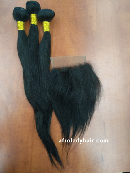 10A PERUVIN HAIR 18” 3 BUNDLES WITH CLOSURE NATURAL COLOR ON SPECIAL