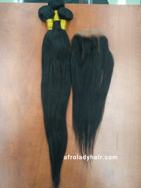 10A PERUVIN HAIR 20” 3 BUNDLES WITH CLOSURE NATURAL COLOR ON SPECIAL